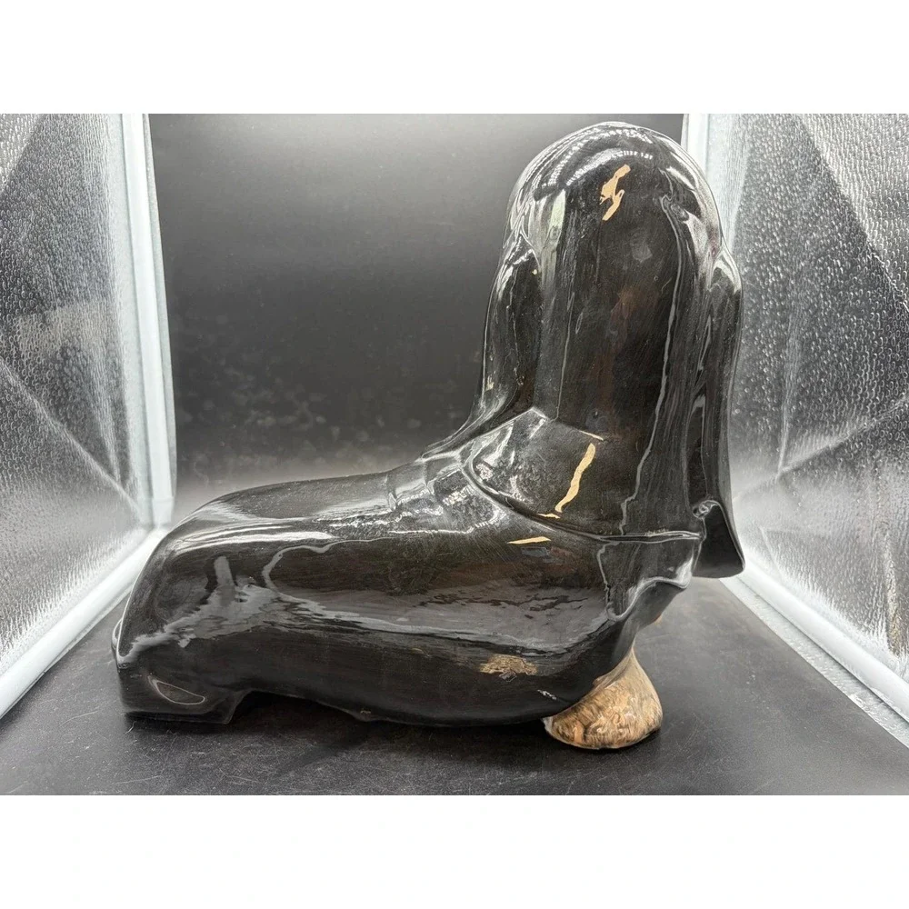 Vintage Ceramic Basset Hound Dog Figurine Signed Snoopy Black Tan Glossy 11.5in